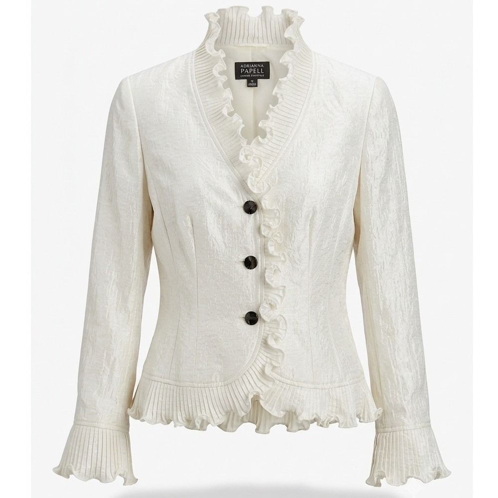 Adrianna Papell Evening Essentials Ivory Ruffle Blazer Jacket Womens Size 12